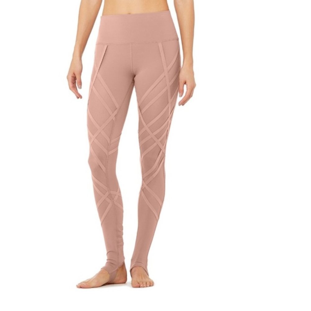 Alo Yoga Dusty Rose High Waist Wrapped Stirrup Mesh Panel Legging Size XS
